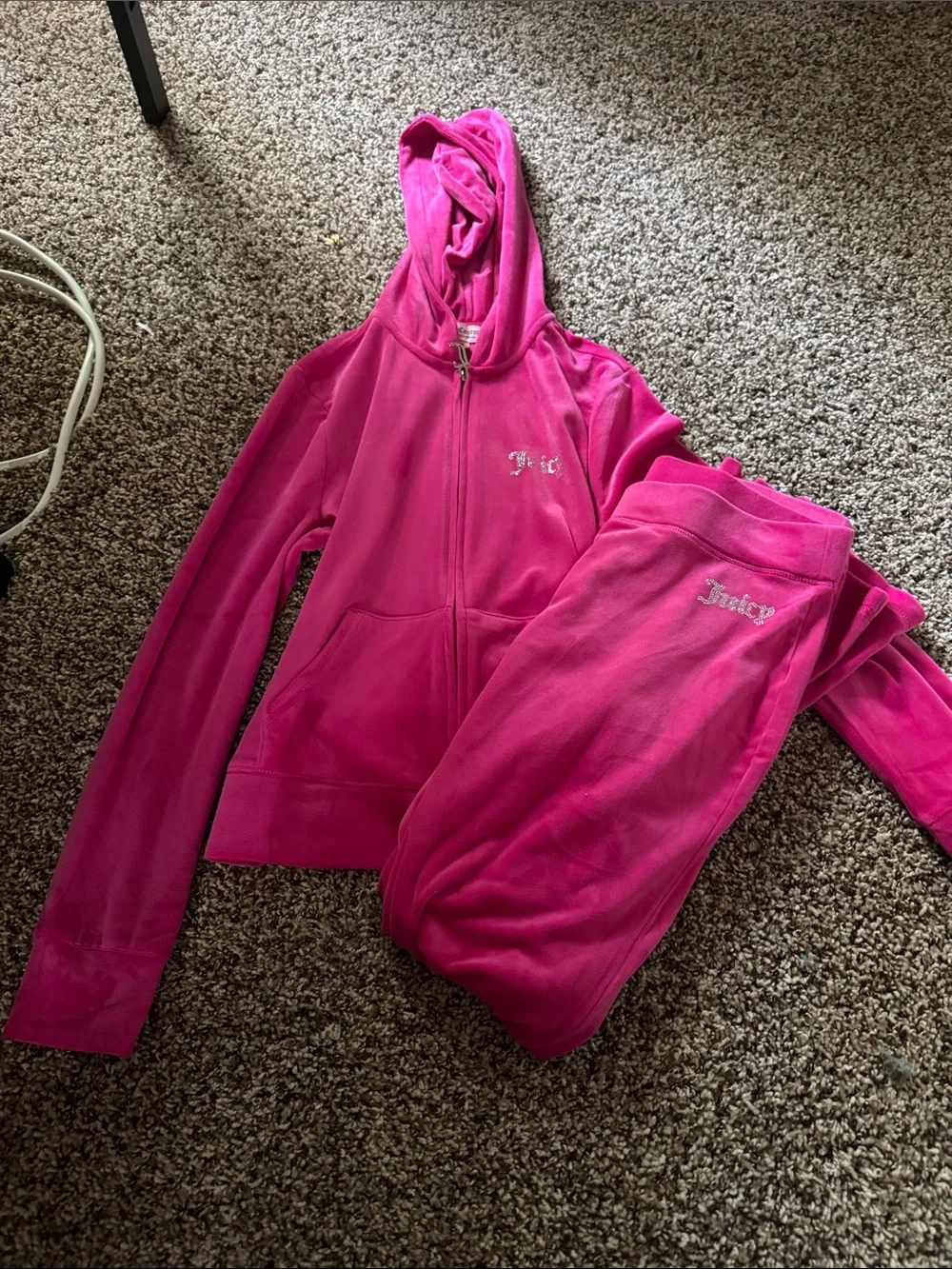 Juicy Couture Girls Bright Pink Velour Zip Hoodie & Jogger Set